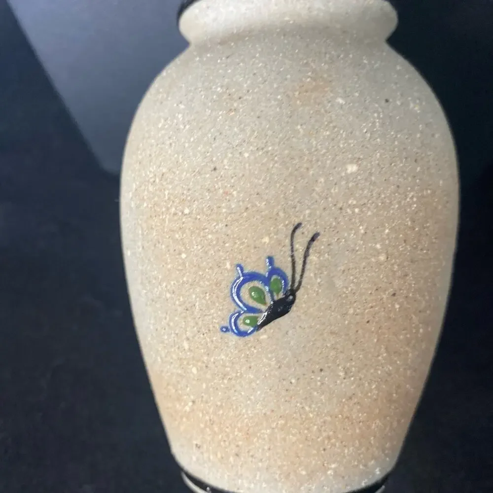 Set of 2 Mexican Mid 20th Century Sand Finish Pottery Vases. Hand painted.